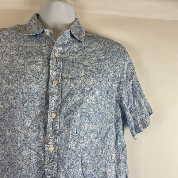 Untuckit Men's Terlan Linen Shirt M Blue White Leaf Print Button Front - Picture 3 of 10